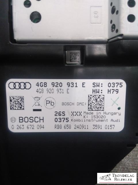 Instrumentpanel til Audi A6, 2011-2014 (Type IV, Fase 1) (C7) (C7) (BOSCH|4G8920931E)