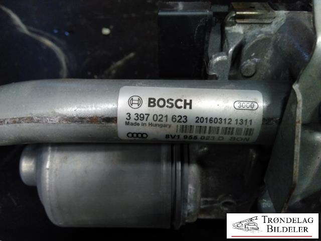Viskermotor frontrute komplett m/overføring til Audi A3 2012-2016 (Type III, Fase 1)  (BOSCH|3 397 021 623|8V1 955 023D|)