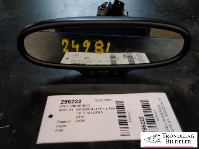 Speil innvendig til Audi A1, 2015-2018 (Type I, Fase 2)  (8X0 857 511 AA)