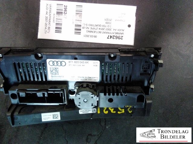 Varmeapparat betjening til Audi A4 2007-2014 (Type IV) (B8) (B8) (CONTINETAL|8T1 820 043 AK|)