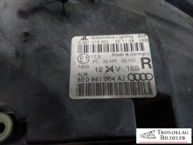 Frontlykt høyre halogen til Audi A4 2004-2008 (Type III) (B7) (B7) (AL|8E0941004AJ|301219202|)