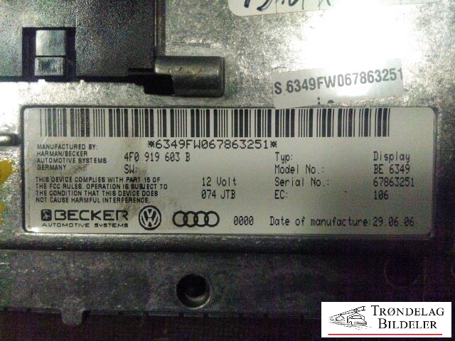 Bilstereo navigasjon skjerm til Audi Q7 2006-2010 (Type I, Fase 1) (4F0919603B|)