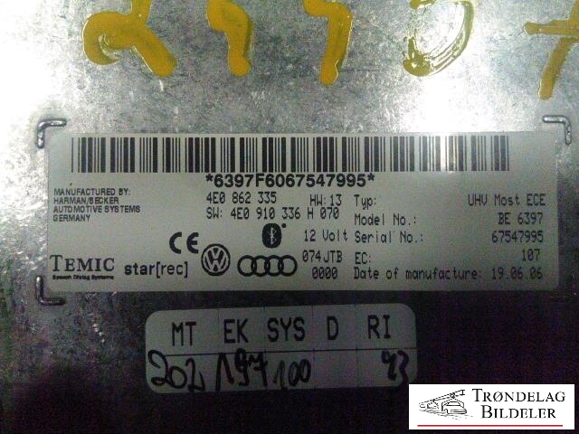Styreenhet bluetooth til Audi Q7 2006-2010 (Type I, Fase 1) (TEMIC|4W0862335|)