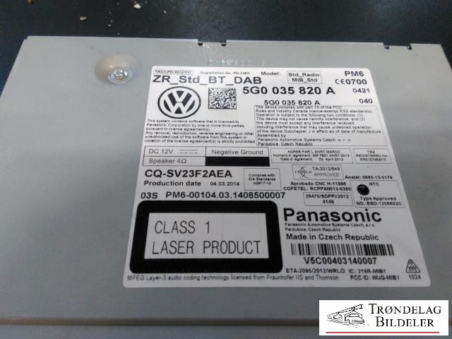 Bilstereo til VW Golf VII 2012-2017 (Fase 1)  (PANASONIC|5G0 035 820A|)