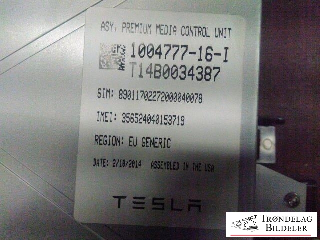 Multimedia display (MCU - Media Controller Unit) til Tesla Model S 2013-2016 (Fase 1)  (1004777-16-1|T14B0034387|)