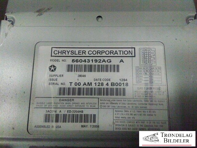 Bilstereo til Dodge Durango 2004-2009 (56043192AG|T00AM1284B0018|)