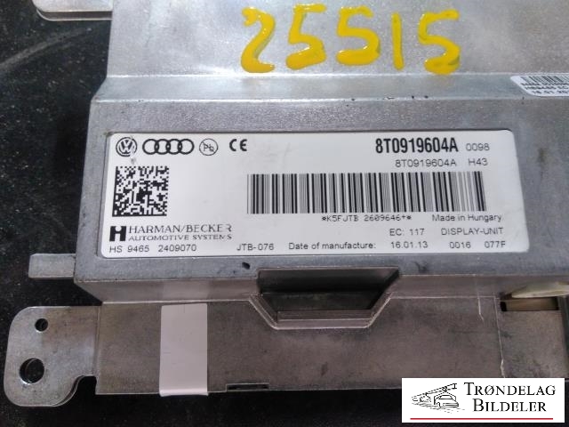 Multimedia display (MCU - Media Controller Unit) til Audi A4, Allroad 2009-2016 (Type I) (B8) (B8) (HARMAN/BECKER|8T0919604A|)
