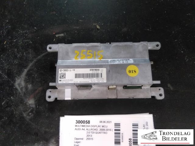 Multimedia display (MCU - Media Controller Unit) til Audi A4, Allroad 2009-2016 (Type I) (B8) (B8) (HARMAN/BECKER|8T0919604A|)