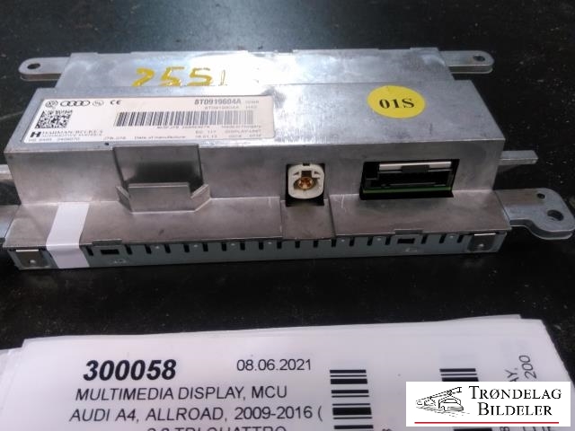 Multimedia display (MCU - Media Controller Unit) til Audi A4, Allroad 2009-2016 (Type I) (B8) (B8) (HARMAN/BECKER|8T0919604A|)