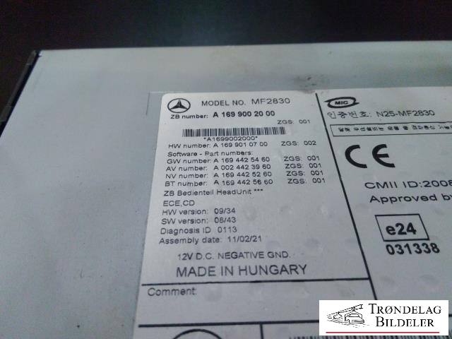 Bilstereo til Mercedes B-Klasse 2008-2011 (Fase 2) (W245) (W245) (A1699002000|)