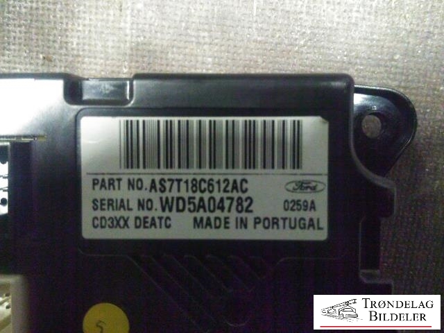 Varmeapparat betjening til Ford S-Max 2010-2015 (Type I, Fase 2)  (FORD|AS7T18C612AC|WD5A04782|CD3XX DEATC)
