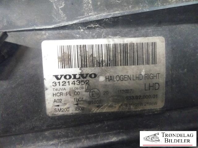 Frontlykt høyre halogen til Volvo V70 2007-2013 (Type III, Fase 1) (VALEO|31214352|)