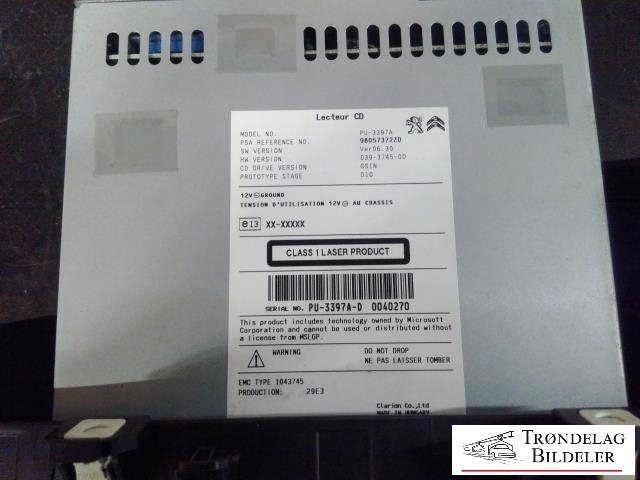 Bilstereo CD-veksler til Citroën C4, Picasso 2013-2018 (Type II)  (98057372ZD|PU-3397A|PU-3397A-D 0040270)