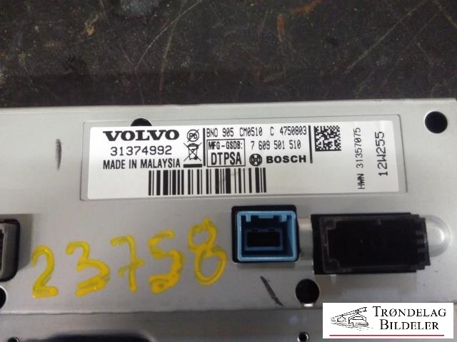 Bilstereo navigasjon skjerm til Volvo S60 2010-2014 (Type II, Fase 1)  (VOLVO|31374992|7 609 501 510|)