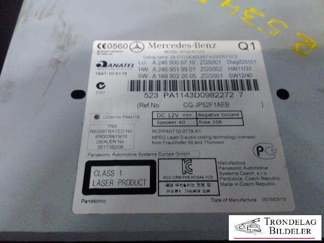 Bilstereo til Mercedes CLA 2013-2019 (C117) (C117) (MERCEDES|A 246 900 67 10|A 246 901 99 01|A 166 902 26 05)