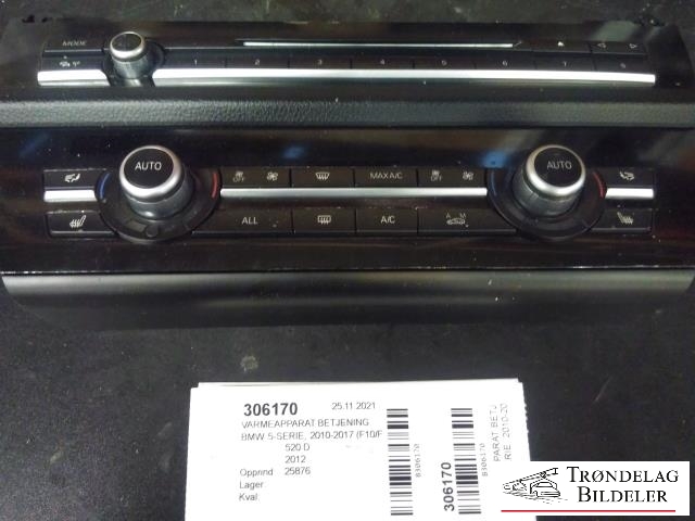 Varmeapparat betjening til BMW 5-Serie 2010-2017 (F10/F11) (F10/F11) (BMW|9299012-01|90025-6341006|0001121355)