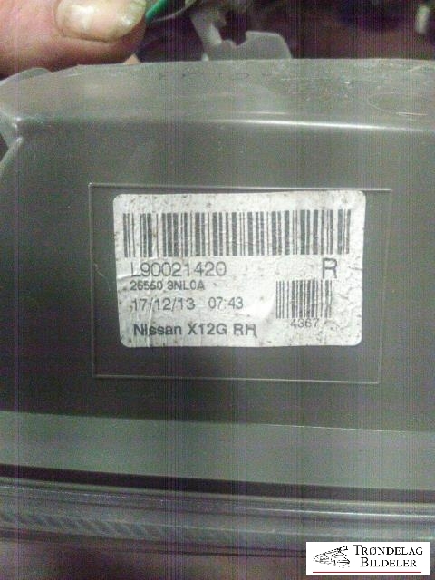 Baklykt høyre til Nissan Leaf 2011-2017 (Type I)  (26550-3NL0A|)