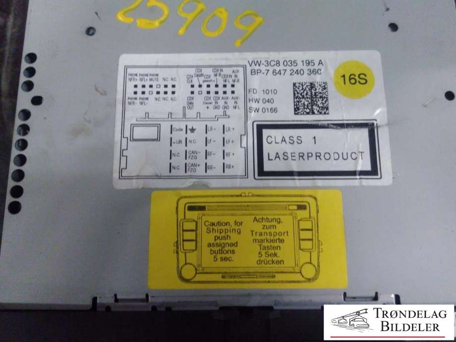 Bilstereo til VW Golf VI 2008-2012  (3C8035195A|7647240360|)