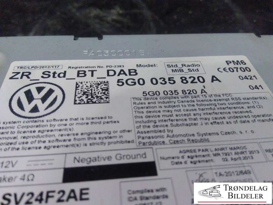 Bilstereo til VW Golf VII 2012-2017 (Fase 1)  (PANASONIC|5G0 035 820 A|)
