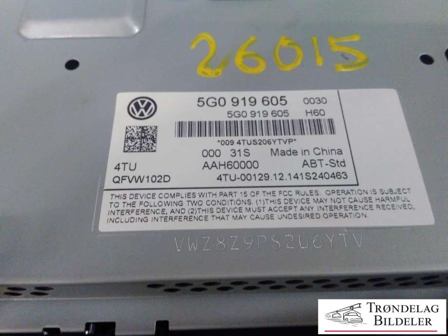 Bilstereo navigasjon skjerm til VW Golf VII 2012-2017 (Fase 1)  (5G0 919 605|AAH60000|)