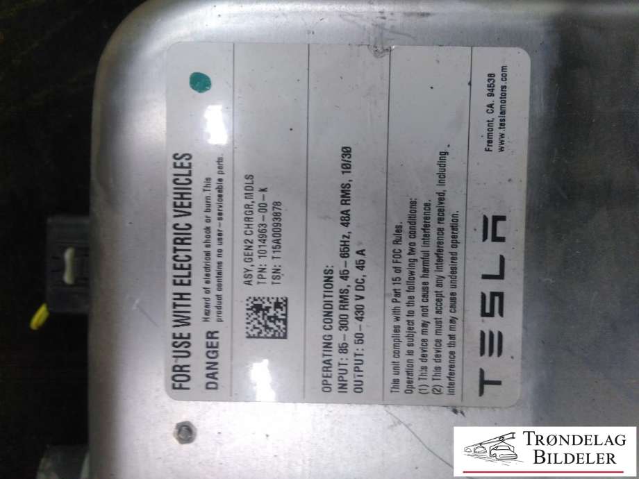 Batterilader (OBC - On Board Charger) til Tesla Model S 2013-2016 (Fase 1)  (1014963-00-K|T15A0093878|)