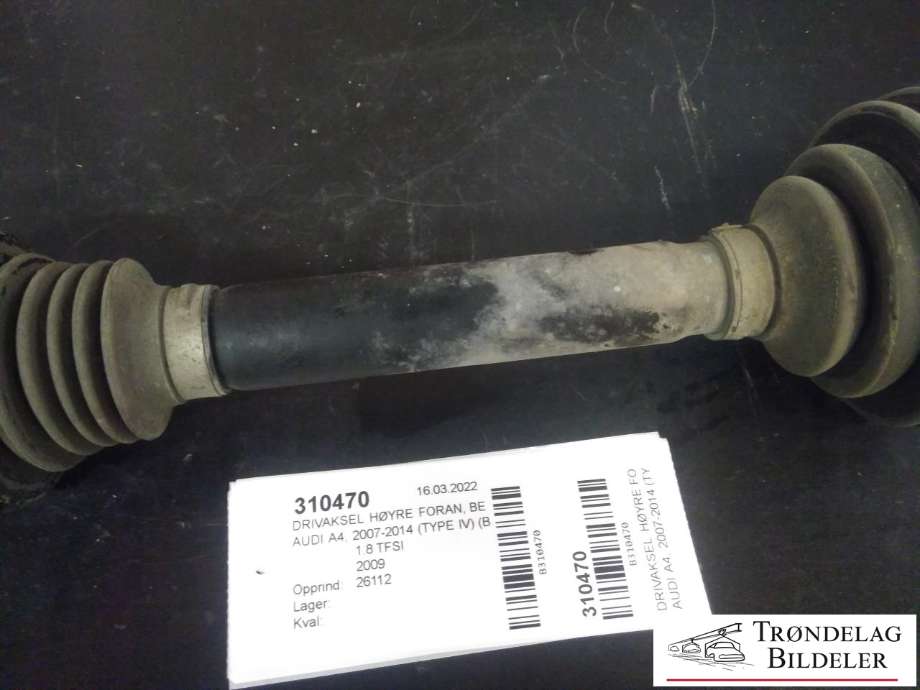 Drivaksel høyre foran, bensin/automat til Audi A4 2007-2014 (Type IV) (B8) (B8) (8K0 407 271 Q|)