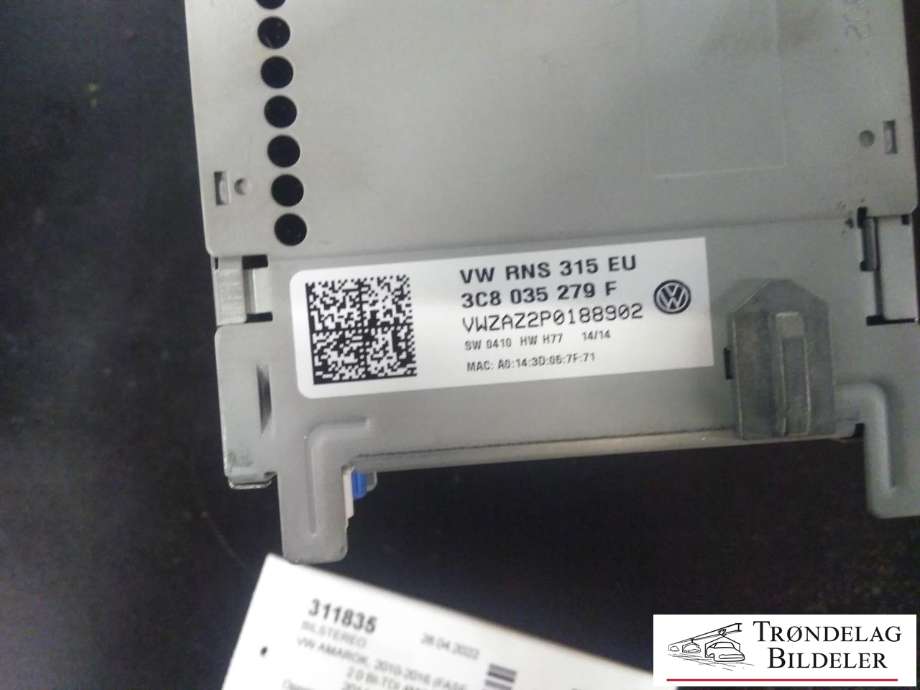 Bilstereo til VW Amarok 2010-2016 (Type I, Fase 1)  (3C8 035 279 F|VMZAZ2P0188902|)