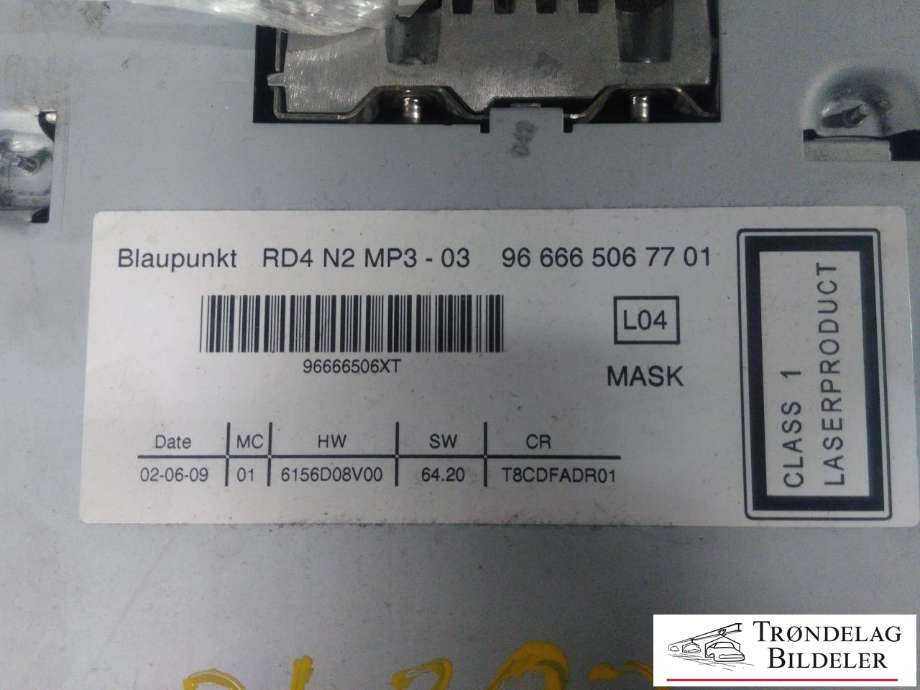 Bilstereo til Peugeot 5008 2010-2017 (Type I) (BLAUPUNKT|9666650677|96666506XT|6574PT|6579NV|6574PV|RD4)