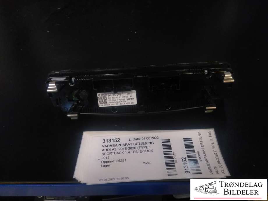 Varmeapparat betjening til Audi A3 2016-2020 (Type III, Fase 2)  (PREH|8V0 820 043 R|90156-150|)