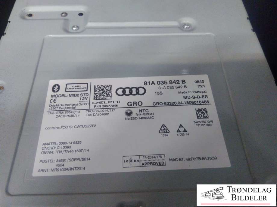 Bilstereo til Audi A3 2016-2020 (Type III, Fase 2)  (DELPHI|81A 035 842 B|28577246|)