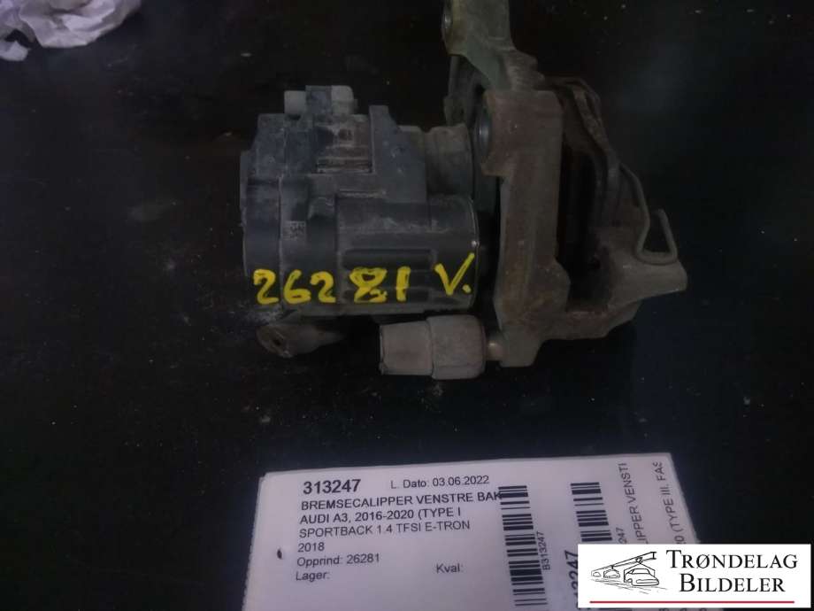 Bremsecaliper venstre bak, elektrisk til Audi A3, 2016-2020 (Type III, Fase 2)  (8V0 615 423|8V0 615 423 D|8V0 615 425)