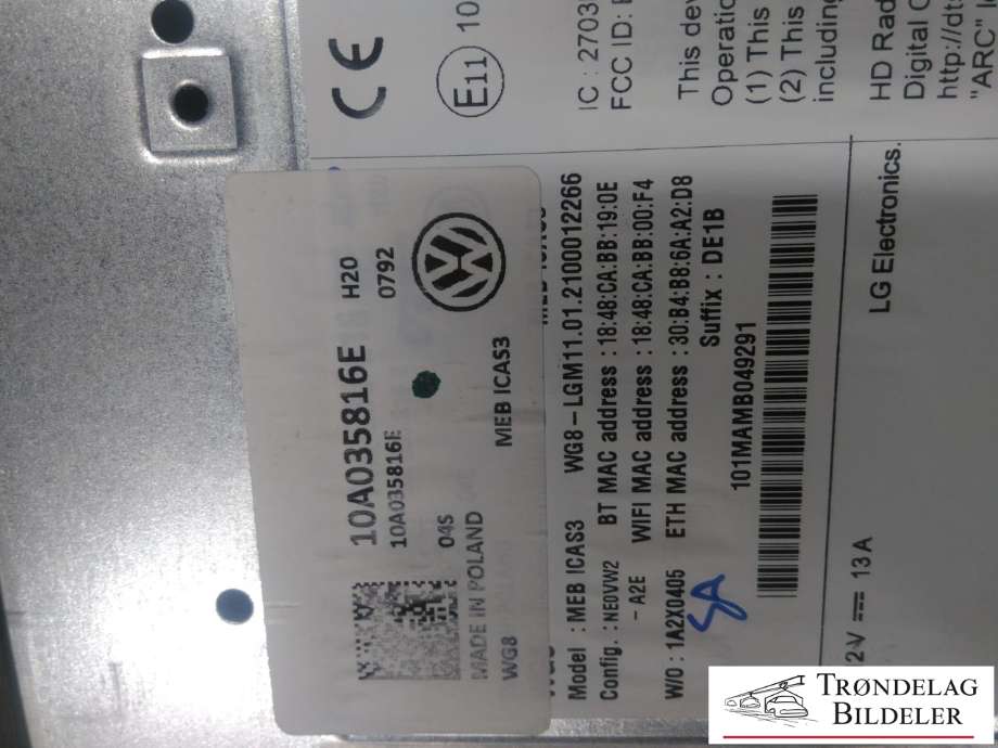 Bilstereo navigasjon til VW ID.4 2020-->>  (SIRIUS XM|10A 035 816 E|MEB ICAS3|)