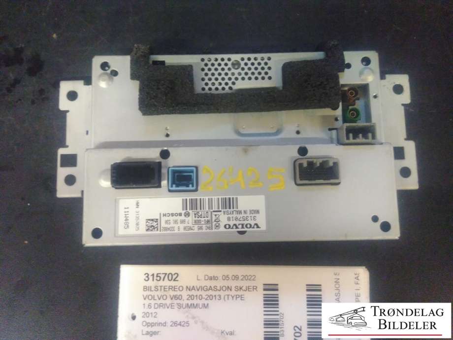 Bilstereo navigasjon skjerm til Volvo V60 2010-2013 (Type I, Fase 1)  (BOSCH|7 609 501 530|31357018|)