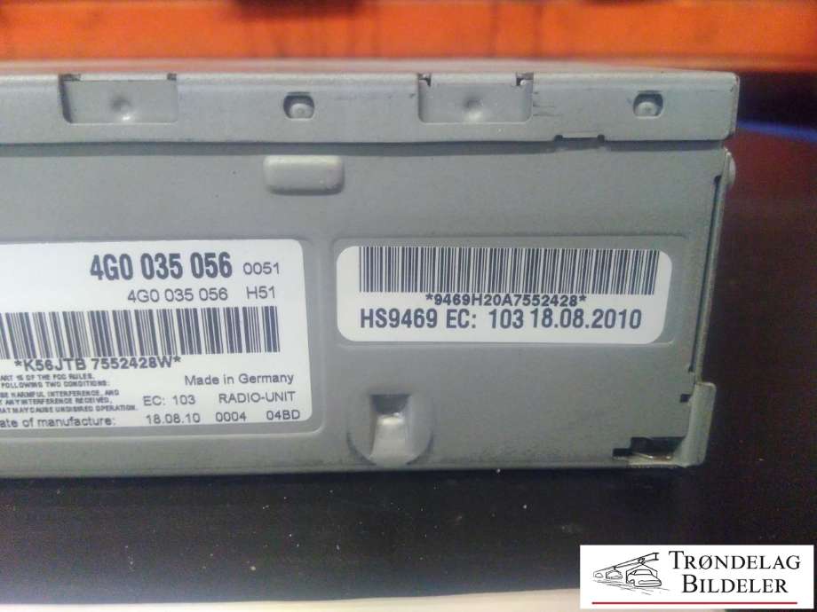 Bilstereo til Audi A4 2007-2014 (Type IV) (B8) (B8) (HERMANN/BECKER|4G0 035 056|K56JTB 7552428W|)