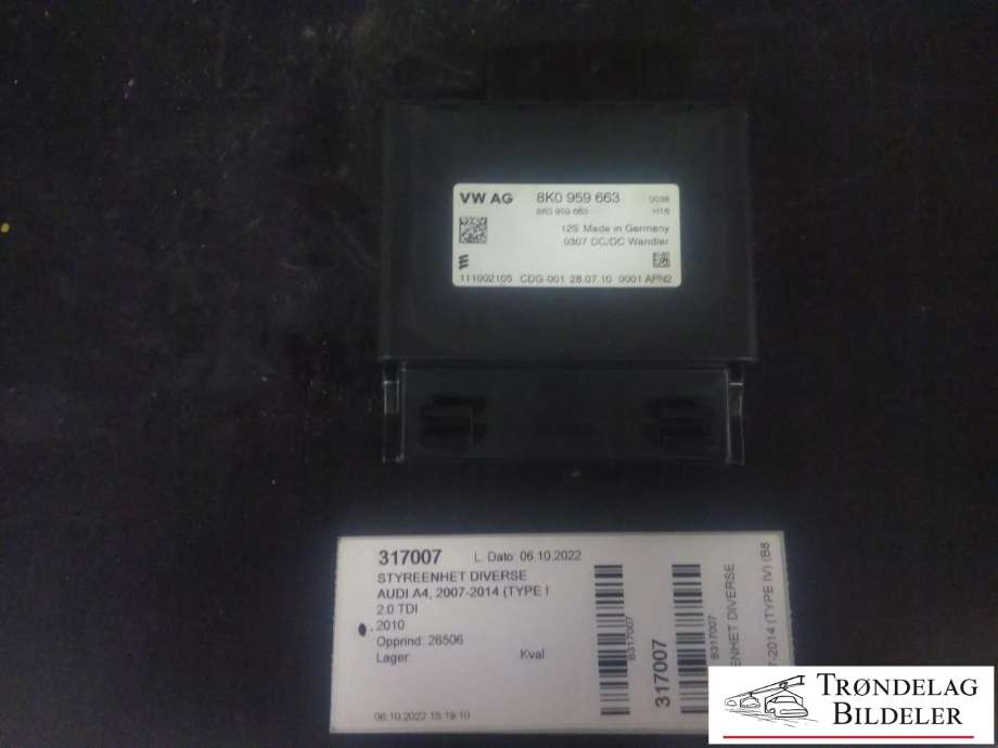 Styreenhet diverse til Audi A4 2007-2014 (Type IV) (B8) (B8) (VW AG|8K0 959 663|111002105|)