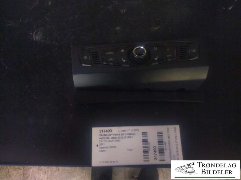 Varmeapparat betjening til Audi Q5, 2008-2012 (Type I, Fase 1)  (CONTINENTAL|8T1 820 043 AH)