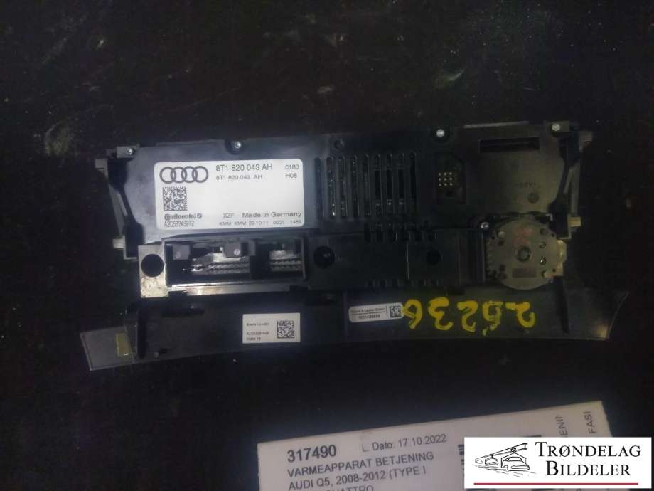 Varmeapparat betjening til Audi Q5 2008-2012 (Type I, Fase 1)  (CONTINENTAL|8T1 820 043 AH|A2C53297840|A2C53345972)