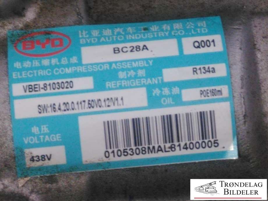 Aircondition kompressor elbil til BYD T3 2020-->>  (VBEI8103020|0105308MAL81400005|)