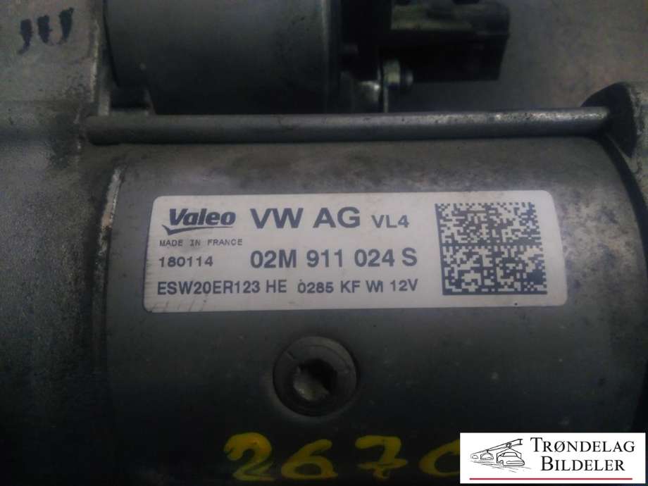 Starter diesel til Škoda Octavia 2013-2016 (Type III, Fase 1)  (VALEO|02M 911 024S|ESW20ER123 HE|)