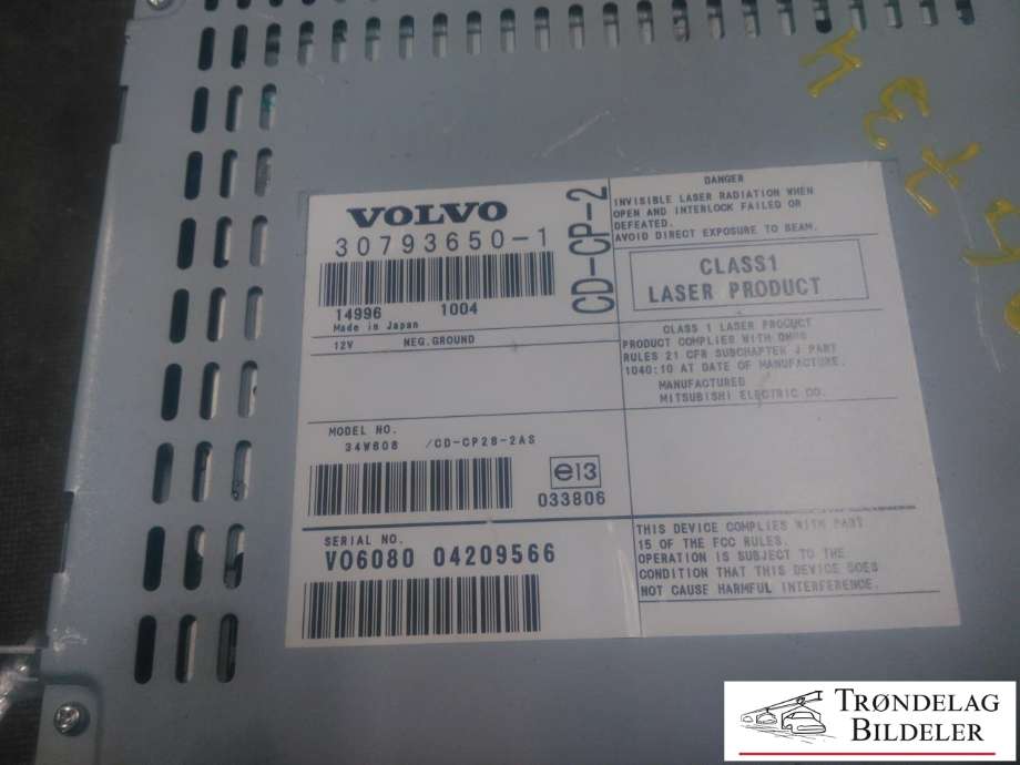 Bilstereo til Volvo XC90 2002-2006 (Type I, Fase 1) (VOLVO|30793650-1|V06080 04209566|)