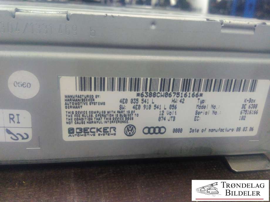 Bilstereo diverse til Audi Q7 2006-2010 (Type I, Fase 1)  (BECKER|4E0 035 541 L|)