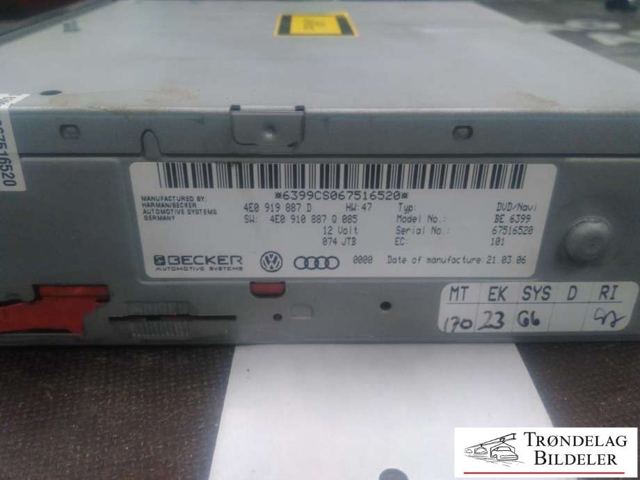 Bilstereo CD-veksler til Audi Q7 2006-2010 (Type I, Fase 1)  (BECKER|4E0 919 887 D|)