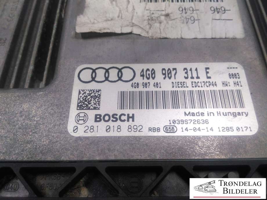 Styreenhet motor til Audi A6 2014-2018 (Type IV, Fase 2) (C7) (C7) (BOSCH|04G 907 311 E|0 281 018 892|)
