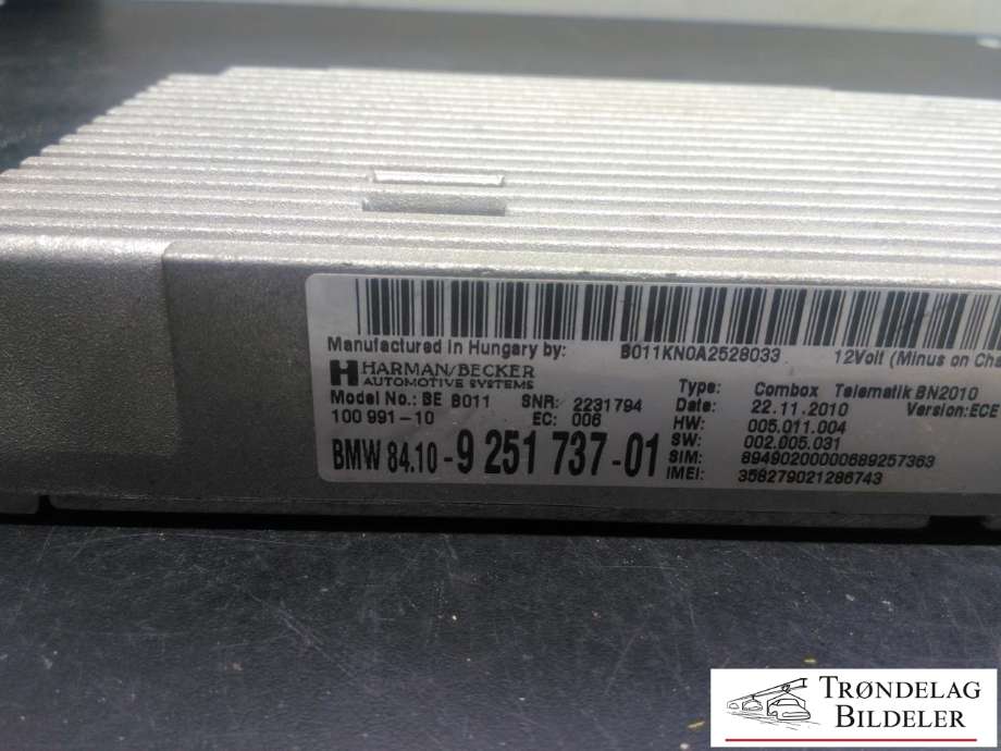 Bilstereo forsterker til BMW 5-Serie 2010-2017 (F10/F11) (F10/F11) (HARMANN/BECKER|84.10-9 251 737- 01|)