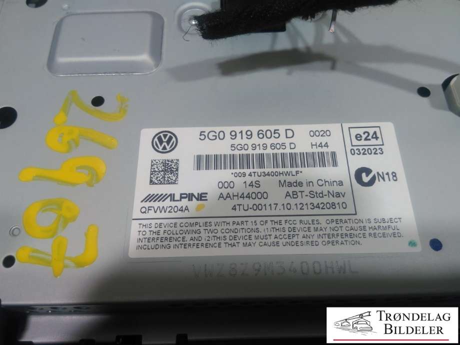 Bilstereo navigasjon skjerm til VW Golf VII 2012-2017 (Fase 1)  (5G0 919 605 D|)