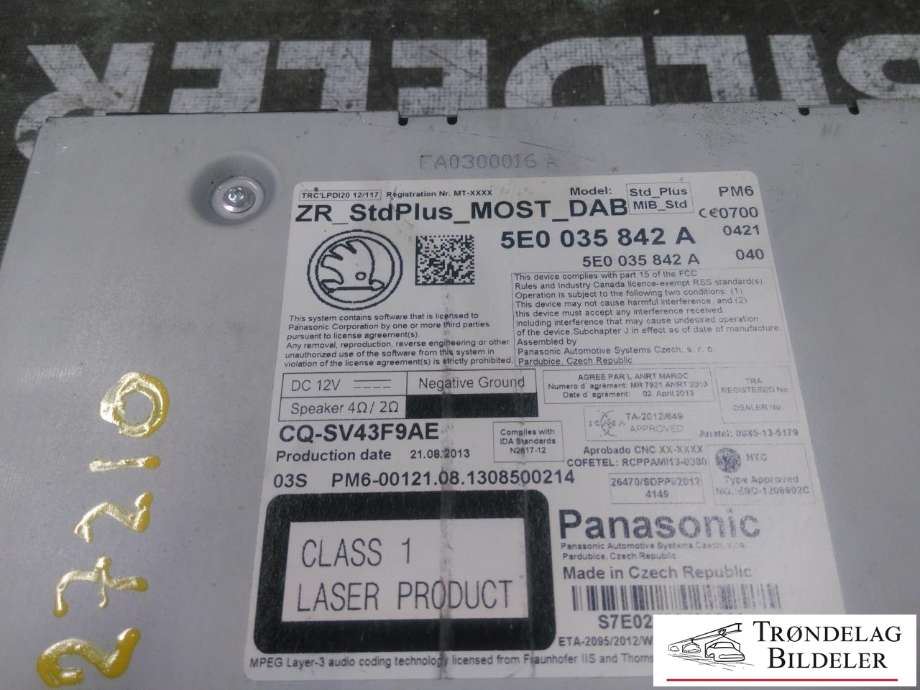 Bilstereo til Škoda Octavia 2013-2016 (Type III, Fase 1)  (5E0 035 842 A|)