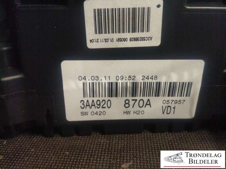 Instrumentpanel til VW Passat 2011-2015 (B7) (B7) (3AA 920 870 A|)