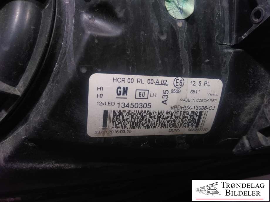 Frontlykt venstre halogen til Opel Adam 2013-2016  (13450305|39015506|)