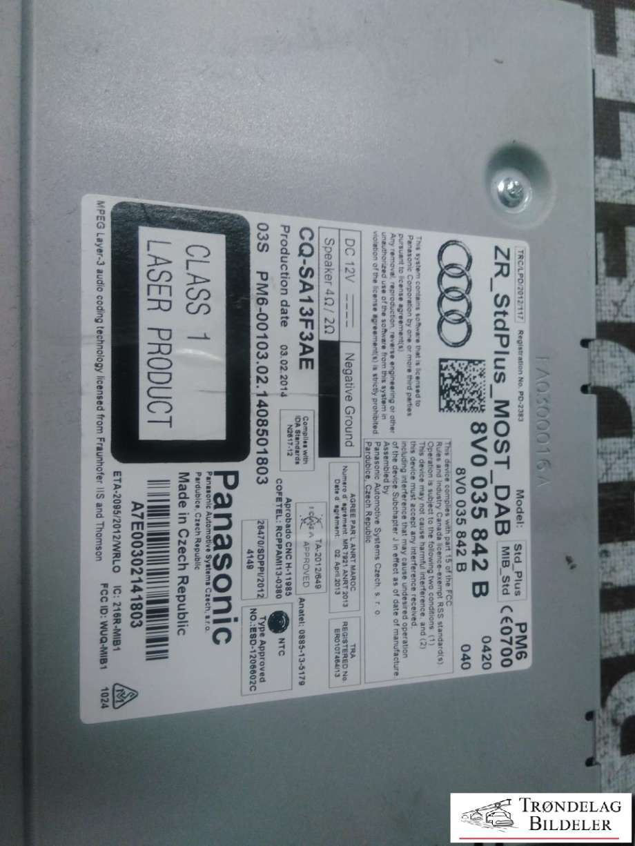 Bilstereo til Audi A3 2012-2016 (Type III, Fase 1)  (8V0 035 842 B|)
