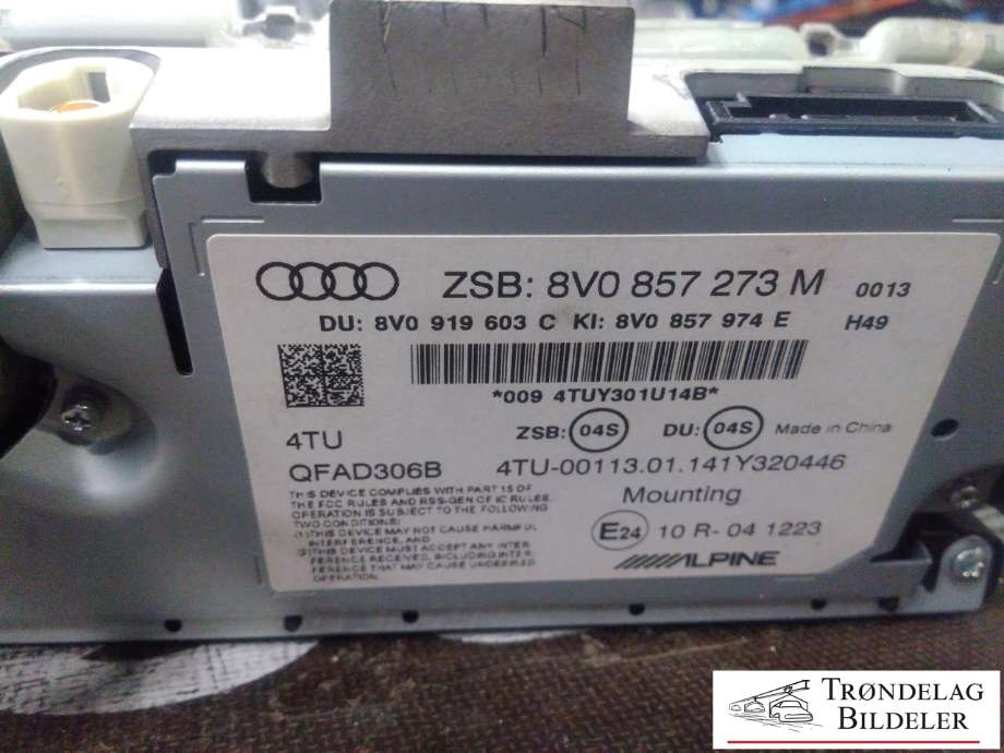 Bilstereo navigasjon skjerm til Audi A3 2012-2016 (Type III, Fase 1)  (8V0857273M 6PS|8V0919603C|8V0857974E)